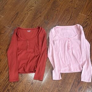 Old navy petite size small Rust and Pink Long Sleeve Henley Tops